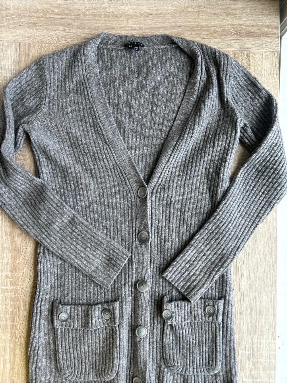 Theory Ribbed Button Grey Long Cardigan Sweater Wool Cashmere Silk Cotton Small